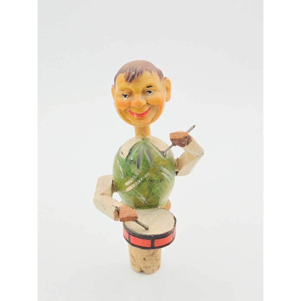 Vintage ANRI Italy Mechanical Sailor Wood Bottle Stopper Drummer Boy *Works